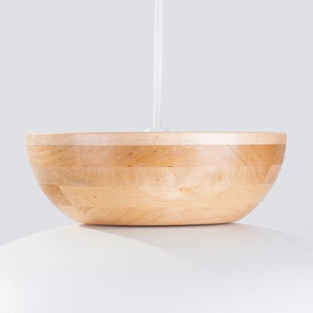 Pendant lamp Aszo, white and natural wood