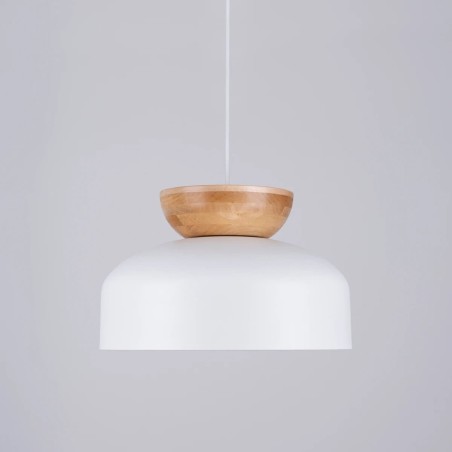 Pendant lamp Aszo, white and natural wood