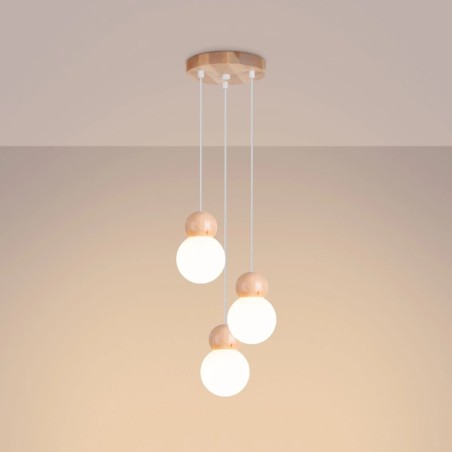 Pendant light Aeri 3 lights, natural wood
