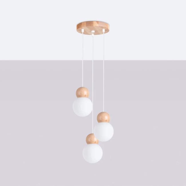 Pendant light Aeri 3 lights, natural wood