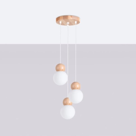 Pendant light Aeri 3 lights, natural wood