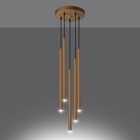 Pendant light Vacu, gold, 5 lights