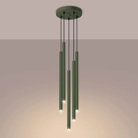Pendant light Vacu, green, 5 lights