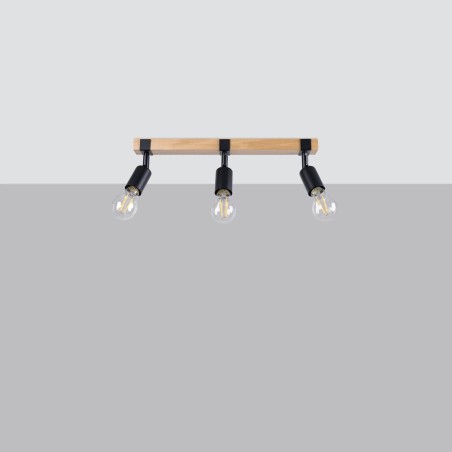 Wall light Nora 3 lights, black and natural wood