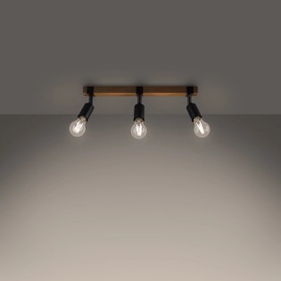 Wall light Nora 3 lights, black and natural wood