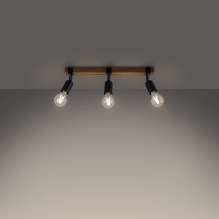 Wall light Nora 3 lights, black and natural wood