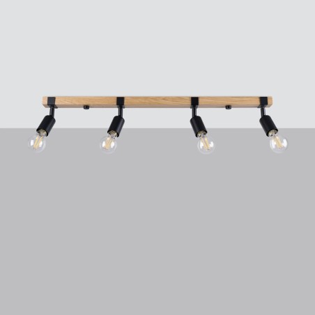 Wall light Nora 4 lights, black and natural wood