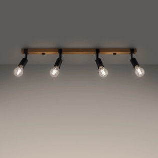 Wall light Nora 4 lights, black and natural wood