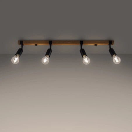 Wall light Nora 4 lights, black and natural wood