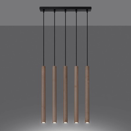 Pendant light Vacu 5 lights, natural wood