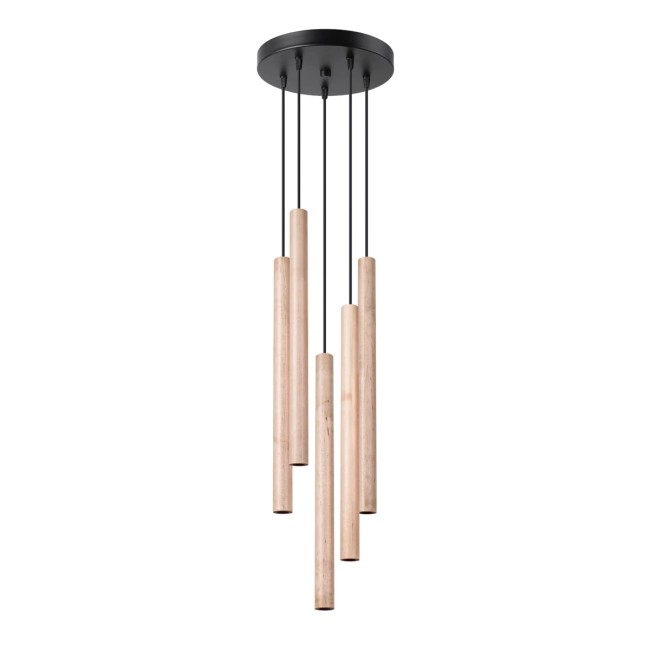 Pendant light Vacu 5 lights, natural wood