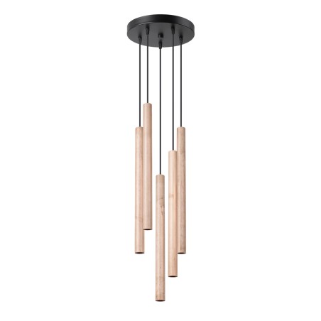 Pendant light Vacu 5 lights, natural wood