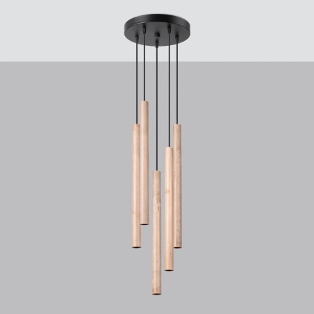 Pendant light Vacu 5 lights, natural wood