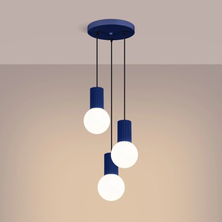 Pendant light Mido, ultramarine blue, 3 lights