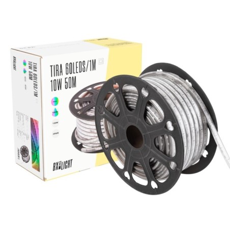 Tira de 60 LEDs/M 500W 42.000Lm 3000ÂºK SMD5050 220VAC IP65 x50M 40.000H