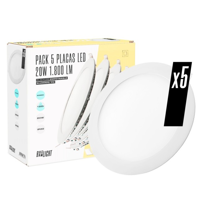 Pack 5 Placas LED  20W 1.800Lm 4200ÂºK Circular 40.000H