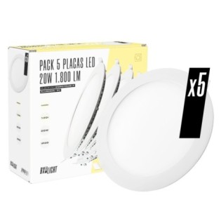 Pack 5 Placas LED  20W 1.800Lm 4200ÂºK Circular 40.000H
