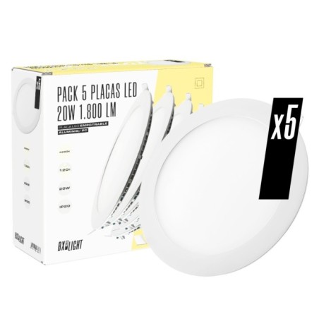 Pack 5 Placas LED  20W 1.800Lm 4200ÂºK Circular 40.000H