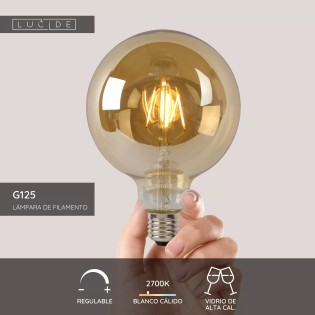 Lucide G125 Filament Bulb Ø12.5 cm LED Dimmable E27 1x8W Amber