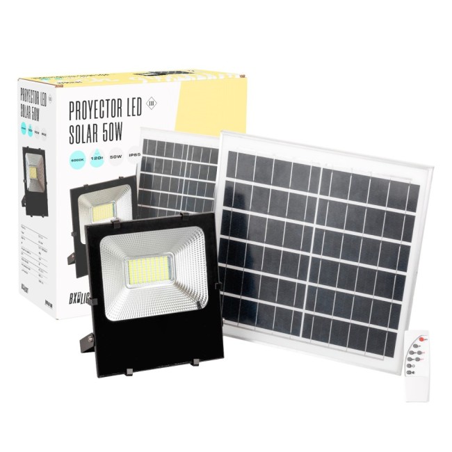 Foco Proyector LED 50W 5.000Lm 6000ÂºK Solar Sensor 50W + Control Remoto Panel 6V/15W 40.000H