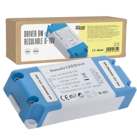 6W 0-10V dimmable driver, 12-48VDC output, 300mA, Class II