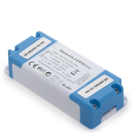 6W 0-10V dimmable driver, 12-48VDC output, 300mA, Class II