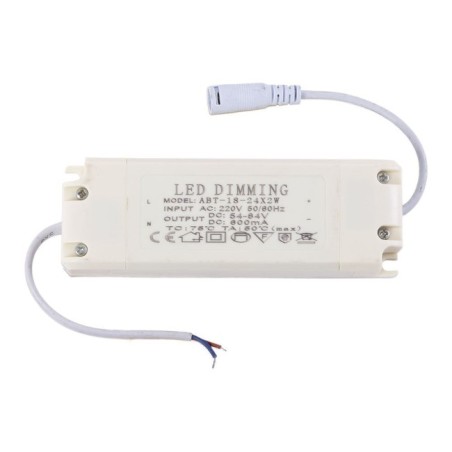 24W LED Driver, 45-84VDC, 600mA, Dimmable, IP20, Class II