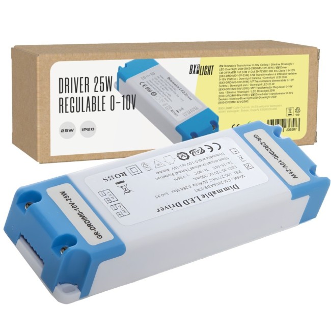 Adjustable driver 0-10V 24W, output 30-72VDC, 300mA, IP25