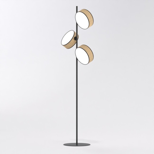Troma rattan+black floor lamp (3 lights)