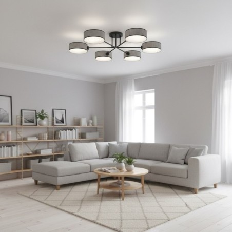 Lámpara de techo Lorix gris+negro (6 luces)