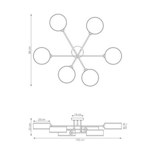 Lámpara de techo Lorix gris+negro (6 luces)