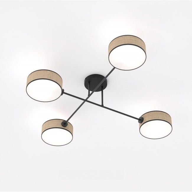 Lorix ceiling lamp rattan+black (4 lights)