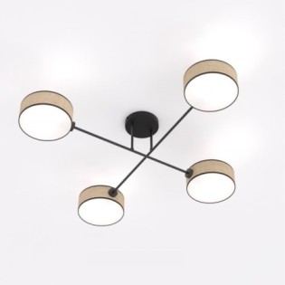 Lorix ceiling lamp rattan+black (4 lights)