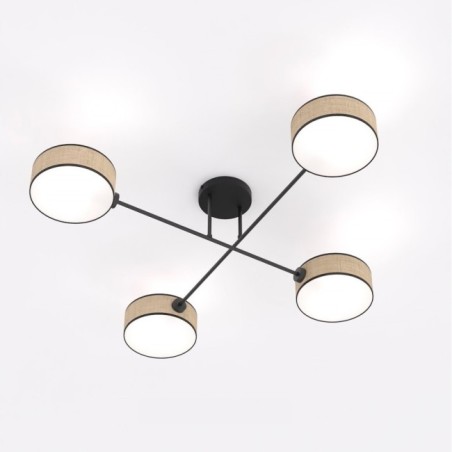 Lorix ceiling lamp rattan+black (4 lights)