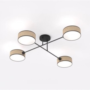 Lorix ceiling lamp rattan+black (4 lights)