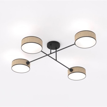 Lorix ceiling lamp rattan+black (4 lights)