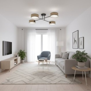 Lorix ceiling lamp rattan+black (4 lights)