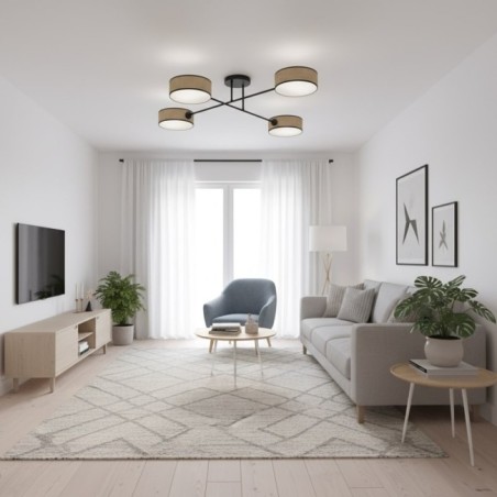 Lorix ceiling lamp rattan+black (4 lights)