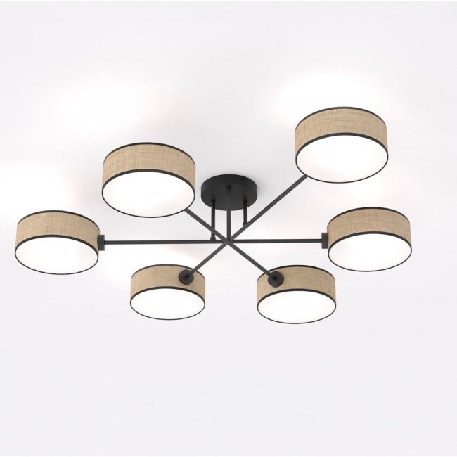 Lorix ceiling lamp rattan+black (6 lights)