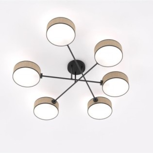 Lorix ceiling lamp rattan+black (6 lights)