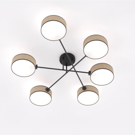 Lorix ceiling lamp rattan+black (6 lights)