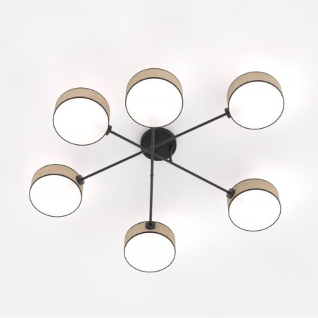 Lorix ceiling lamp rattan+black (6 lights)