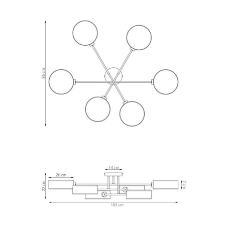 Lorix black+brown+gray ceiling lamp (6 lights)