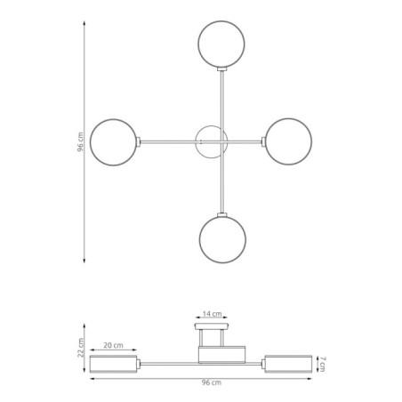 Lorix black and gray ceiling lamp (4 lights)