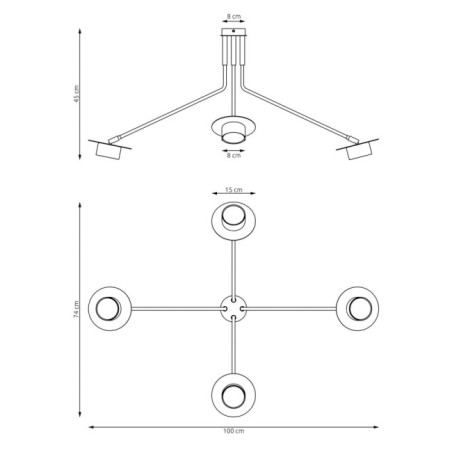 Lámpara de techo Tevra negro (4 luces)