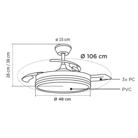 Ventilador LED aspas retráctiles Ferro Eco CCT Dim (48W)
