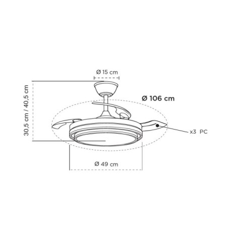Ventilador LED aspas retráctiles Nassot CCT Dim (48W)