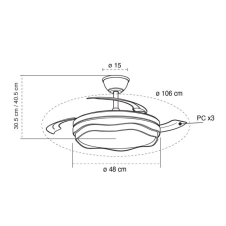 Ventilador LED aspas retráctiles Prius Evo CCT Dim (60W)