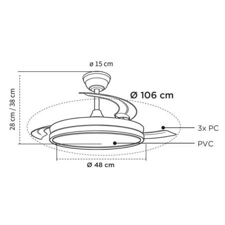 Ventilador LED aspas retráctiles Chief CCT Dim (60W)