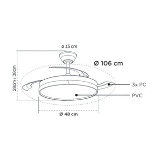 Ventilador LED aspas retráctiles Paneco Mini CCT Dim (39W)